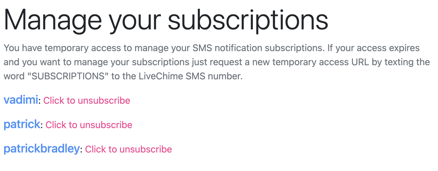 Managing SMS/text subscriptions example